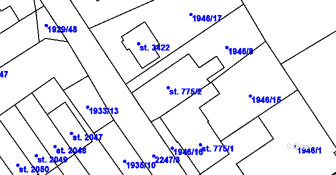 Parcela st. 775/2 v KÚ Litomyšl, Katastrální mapa