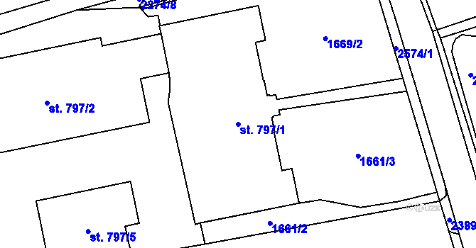 Parcela st. 797/1 v KÚ Litomyšl, Katastrální mapa