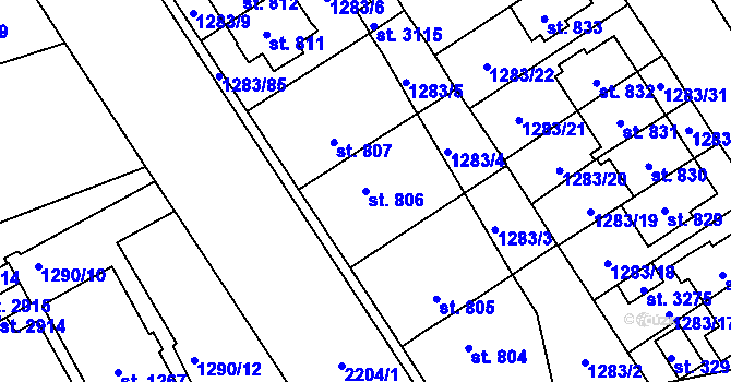 Parcela st. 806 v KÚ Litomyšl, Katastrální mapa