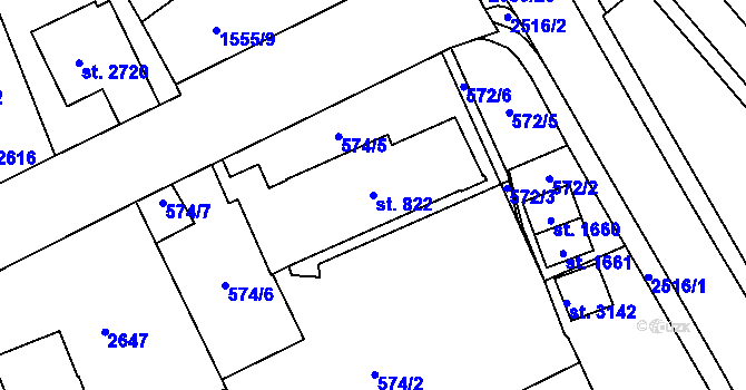 Parcela st. 822 v KÚ Litomyšl, Katastrální mapa