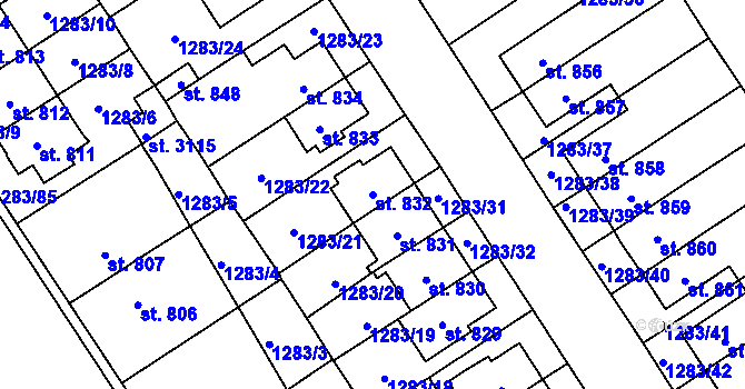 Parcela st. 832 v KÚ Litomyšl, Katastrální mapa