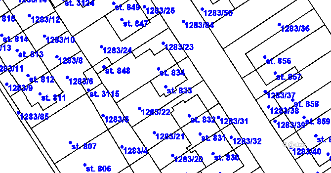 Parcela st. 833 v KÚ Litomyšl, Katastrální mapa