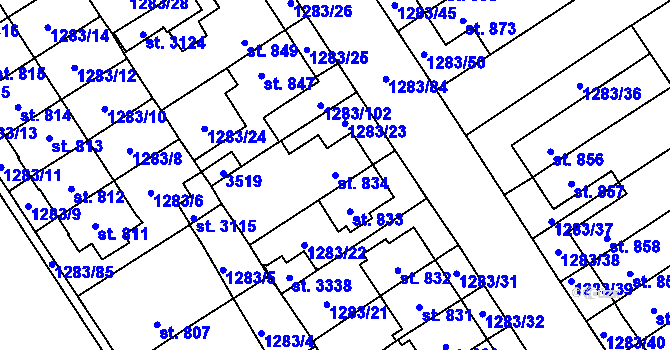 Parcela st. 834 v KÚ Litomyšl, Katastrální mapa