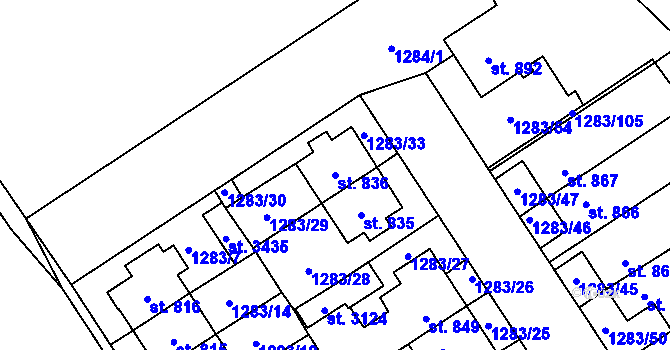 Parcela st. 836 v KÚ Litomyšl, Katastrální mapa
