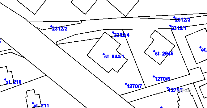 Parcela st. 844/1 v KÚ Litomyšl, Katastrální mapa