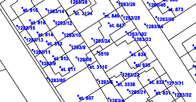 Parcela st. 848 v KÚ Litomyšl, Katastrální mapa