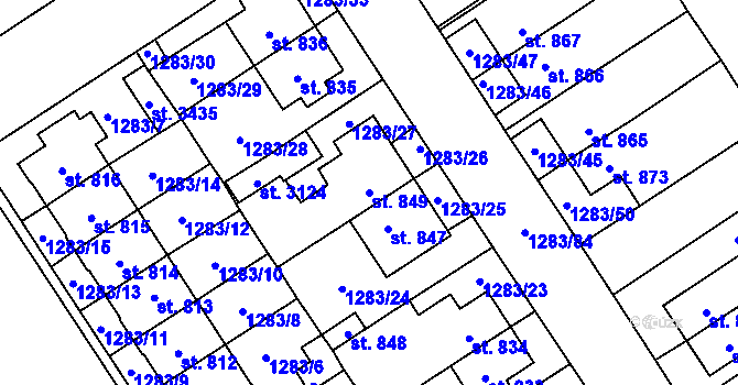 Parcela st. 849 v KÚ Litomyšl, Katastrální mapa