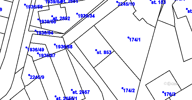 Parcela st. 853 v KÚ Litomyšl, Katastrální mapa