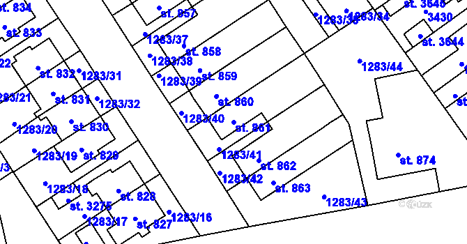 Parcela st. 861 v KÚ Litomyšl, Katastrální mapa