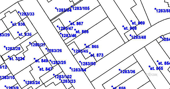 Parcela st. 865 v KÚ Litomyšl, Katastrální mapa