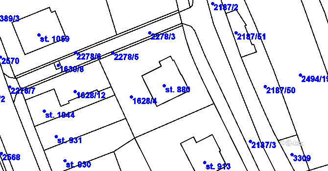 Parcela st. 880 v KÚ Litomyšl, Katastrální mapa