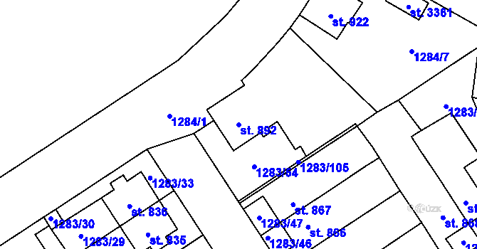 Parcela st. 892 v KÚ Litomyšl, Katastrální mapa