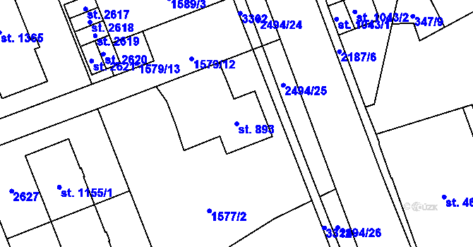 Parcela st. 893 v KÚ Litomyšl, Katastrální mapa