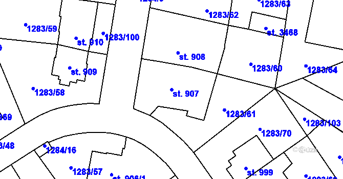 Parcela st. 907 v KÚ Litomyšl, Katastrální mapa