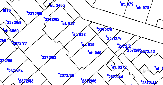 Parcela st. 939 v KÚ Litomyšl, Katastrální mapa