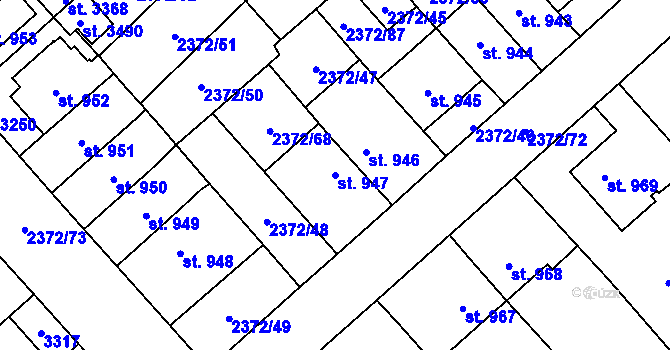 Parcela st. 947 v KÚ Litomyšl, Katastrální mapa