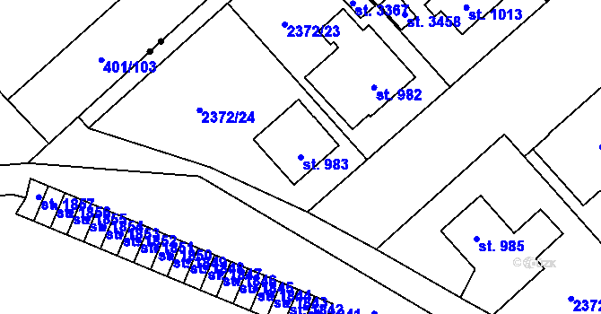 Parcela st. 983 v KÚ Litomyšl, Katastrální mapa