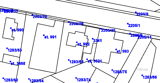 Parcela st. 992 v KÚ Litomyšl, Katastrální mapa