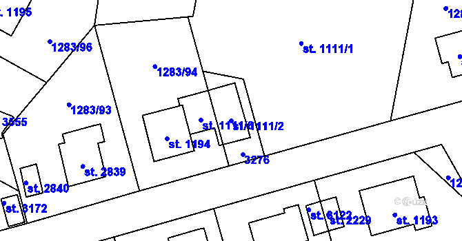 Parcela st. 1111/2 v KÚ Litomyšl, Katastrální mapa