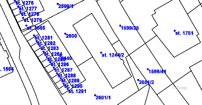 Parcela st. 1244/2 v KÚ Litomyšl, Katastrální mapa