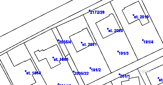 Parcela st. 2021 v KÚ Litomyšl, Katastrální mapa