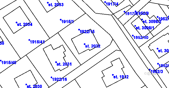 Parcela st. 2032 v KÚ Litomyšl, Katastrální mapa
