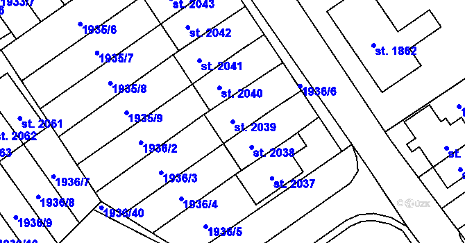 Parcela st. 2039 v KÚ Litomyšl, Katastrální mapa