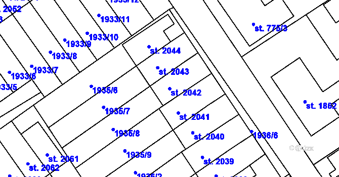 Parcela st. 2042 v KÚ Litomyšl, Katastrální mapa