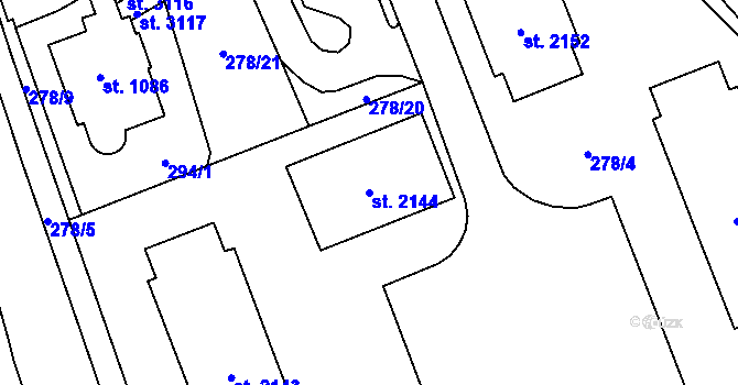 Parcela st. 2144 v KÚ Litomyšl, Katastrální mapa