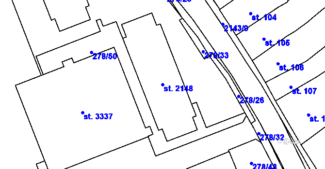 Parcela st. 2148 v KÚ Litomyšl, Katastrální mapa
