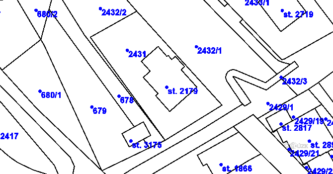 Parcela st. 2179 v KÚ Litomyšl, Katastrální mapa