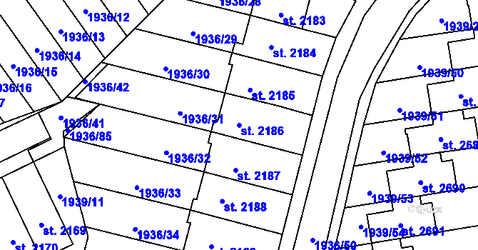 Parcela st. 2186 v KÚ Litomyšl, Katastrální mapa