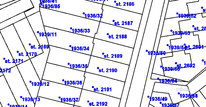 Parcela st. 2189 v KÚ Litomyšl, Katastrální mapa