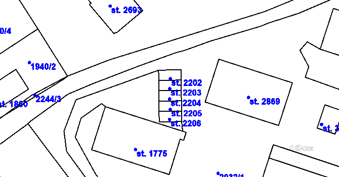 Parcela st. 2203 v KÚ Litomyšl, Katastrální mapa