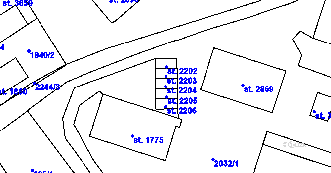 Parcela st. 2204 v KÚ Litomyšl, Katastrální mapa