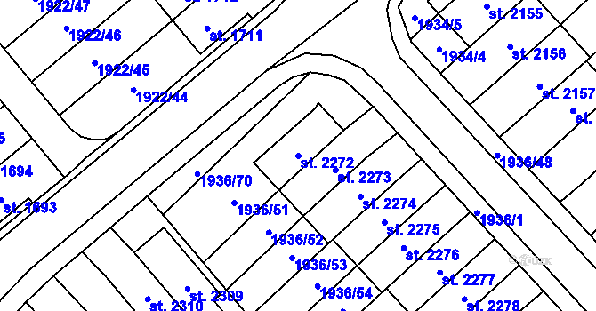Parcela st. 2272 v KÚ Litomyšl, Katastrální mapa