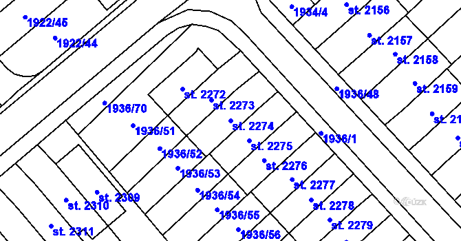 Parcela st. 2274 v KÚ Litomyšl, Katastrální mapa