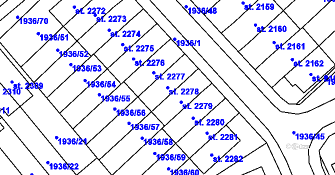 Parcela st. 2278 v KÚ Litomyšl, Katastrální mapa