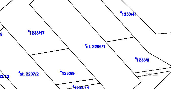 Parcela st. 2286/1 v KÚ Litomyšl, Katastrální mapa