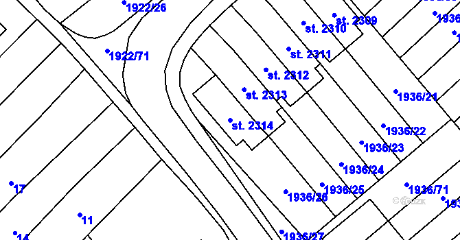 Parcela st. 2314 v KÚ Litomyšl, Katastrální mapa