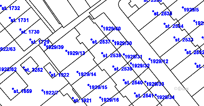Parcela st. 2538 v KÚ Litomyšl, Katastrální mapa