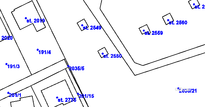 Parcela st. 2550 v KÚ Litomyšl, Katastrální mapa