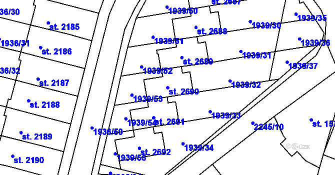 Parcela st. 2690 v KÚ Litomyšl, Katastrální mapa