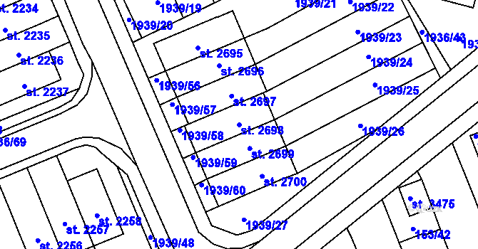Parcela st. 2698 v KÚ Litomyšl, Katastrální mapa