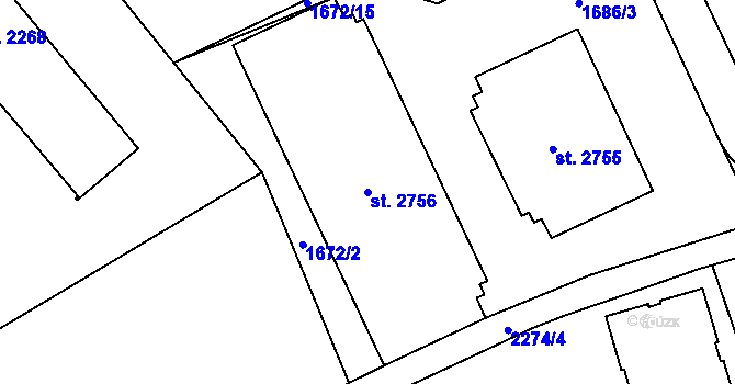 Parcela st. 2756 v KÚ Litomyšl, Katastrální mapa