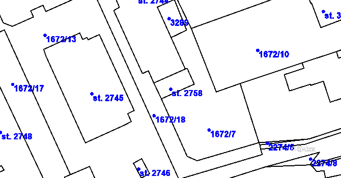 Parcela st. 2758 v KÚ Litomyšl, Katastrální mapa