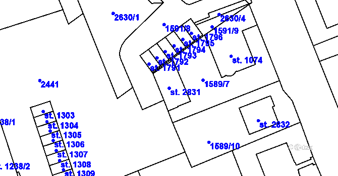Parcela st. 2831 v KÚ Litomyšl, Katastrální mapa