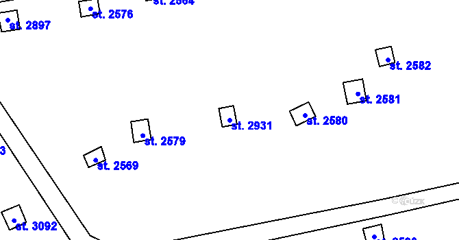 Parcela st. 2931 v KÚ Litomyšl, Katastrální mapa