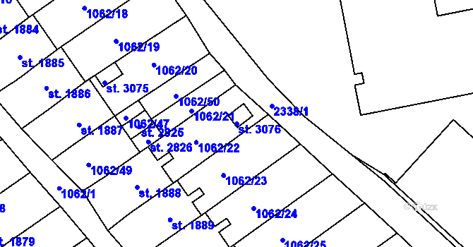 Parcela st. 3076 v KÚ Litomyšl, Katastrální mapa
