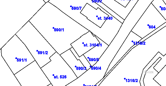 Parcela st. 3104/1 v KÚ Litomyšl, Katastrální mapa